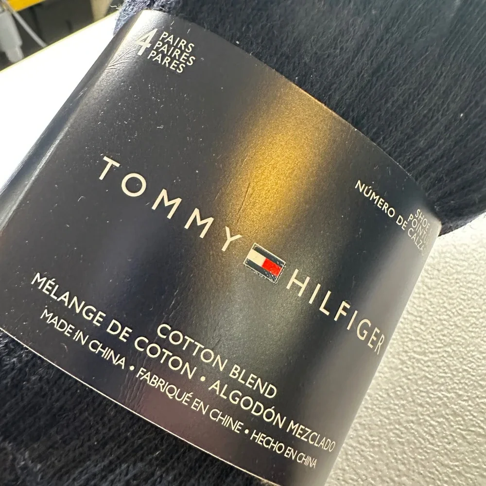 Tommy Hilfiger Men Socks 4-Pack Navy Blue Cotton Blend Striped Logo New 7-12